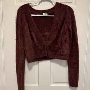 Sunday Best Burgundy Ultra-Soft Cropped Button Up Women's Sweater size M
